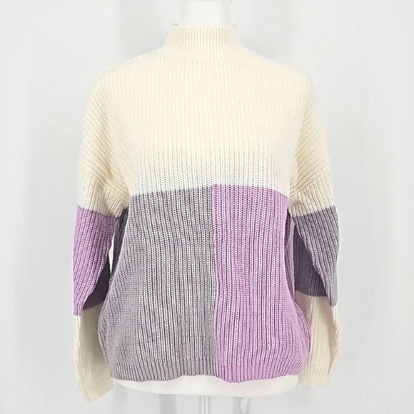 Andree By Unit Womens Color Block Purple/Gray/Ivory Knit Sweater SzXS  NWT - Picture 3 of 11